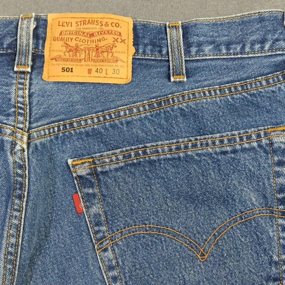 Levi's Vtg Jeans Mens 40x30 Fits 38x29 Blue 501 Straight Button Fly USA Made 90s